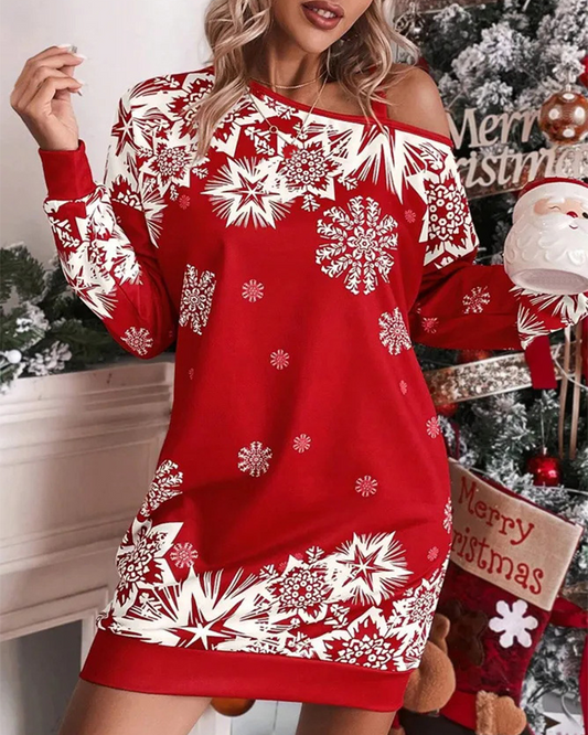 Weihnachtskleid Schräg Schulter Elegant - IdealeKleiden