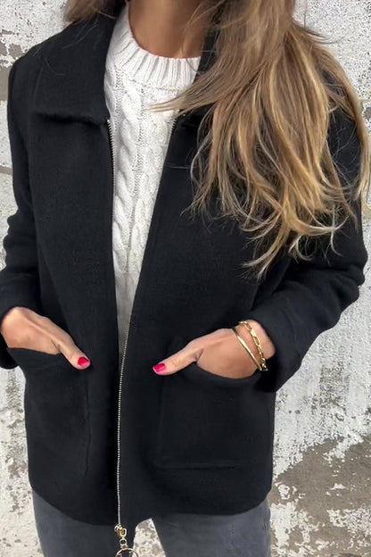 Veste décontractée pratique, col, poche, fermeture éclair