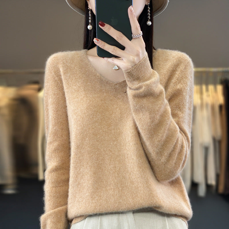 Pull confortable pour femme col en V chaud hiver