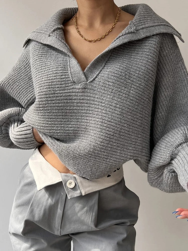 Pull en maille douillet Manches à bretelles Col ouvert