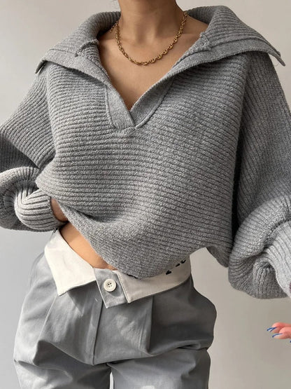 Pull en maille douillet Manches à bretelles Col ouvert