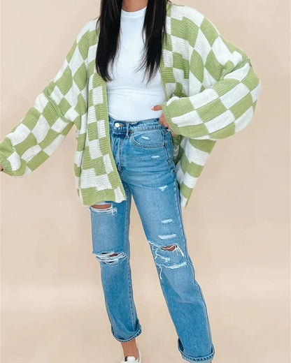 Cardigan oversize à carreaux