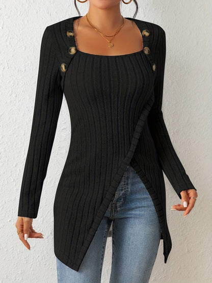 Pull-over Élégant Femme Col Carré Manches Longues