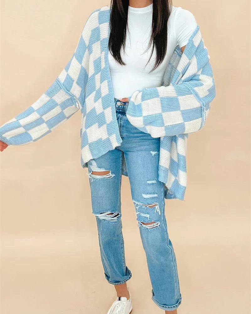 Cardigan oversize à carreaux