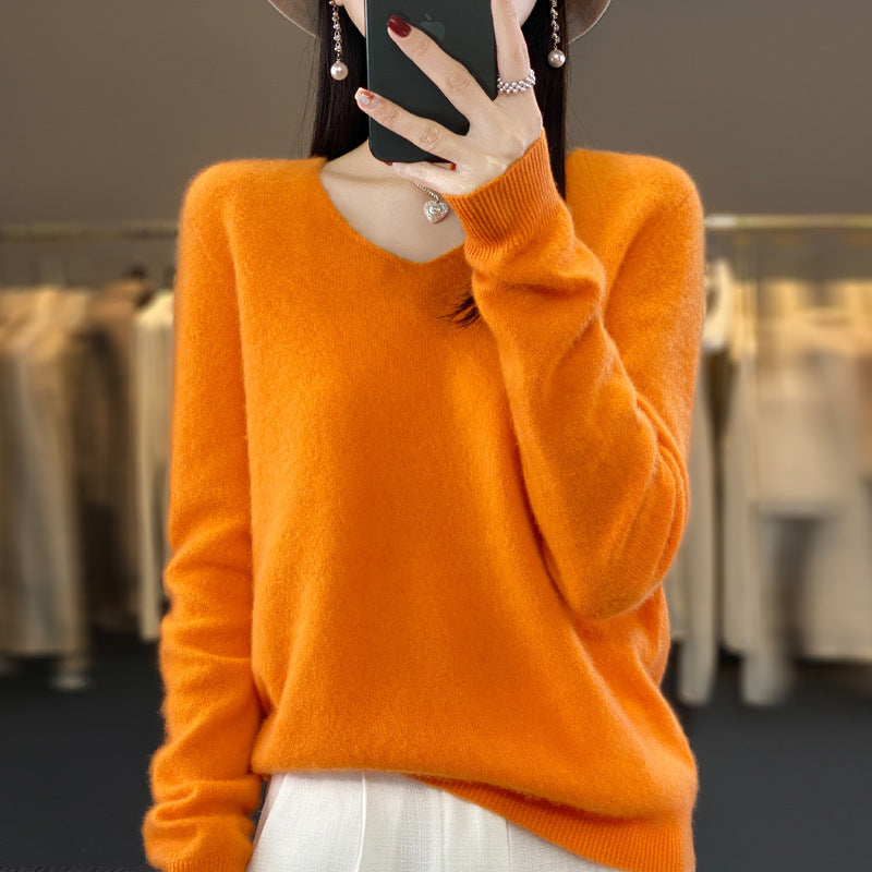 Pull confortable pour femme col en V chaud hiver