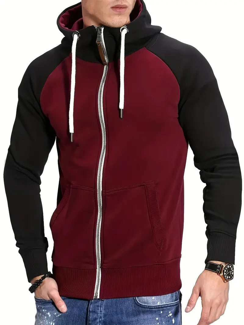 Pull Homme Manches Longues Capuche Fermeture Éclair