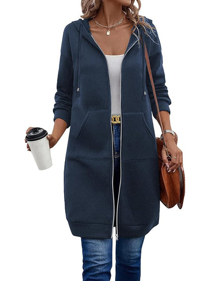 Veste à capuche à manches longues zippée pour femme