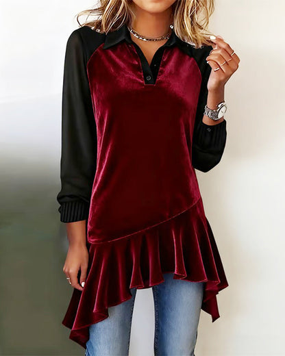 Chemise élégante Revers Patchwork Design