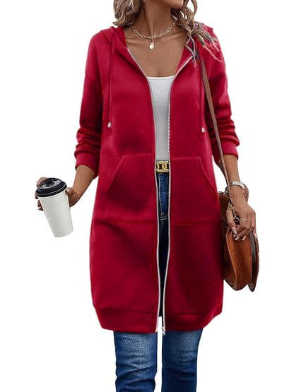 Veste à capuche à manches longues zippée pour femme
