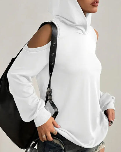 Sweat-shirt à capuche pour femme, style épaules dénudées