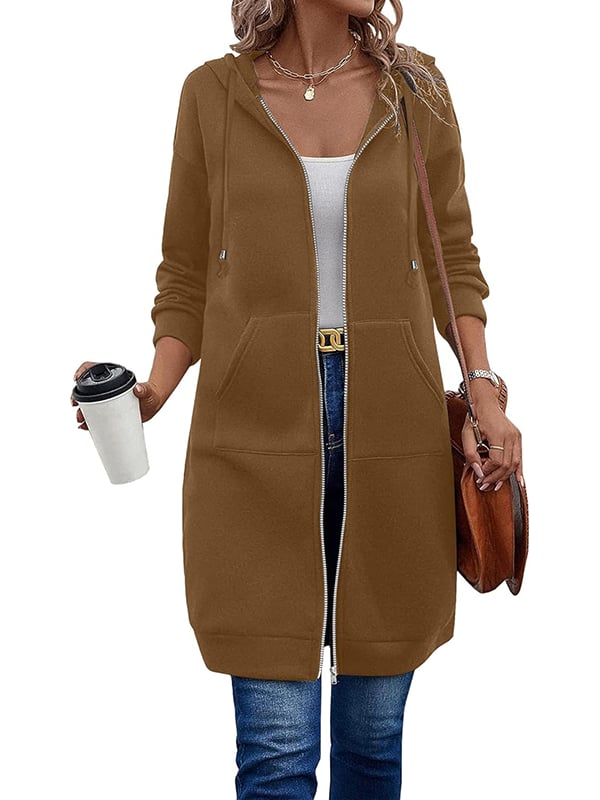 Veste à capuche à manches longues zippée pour femme