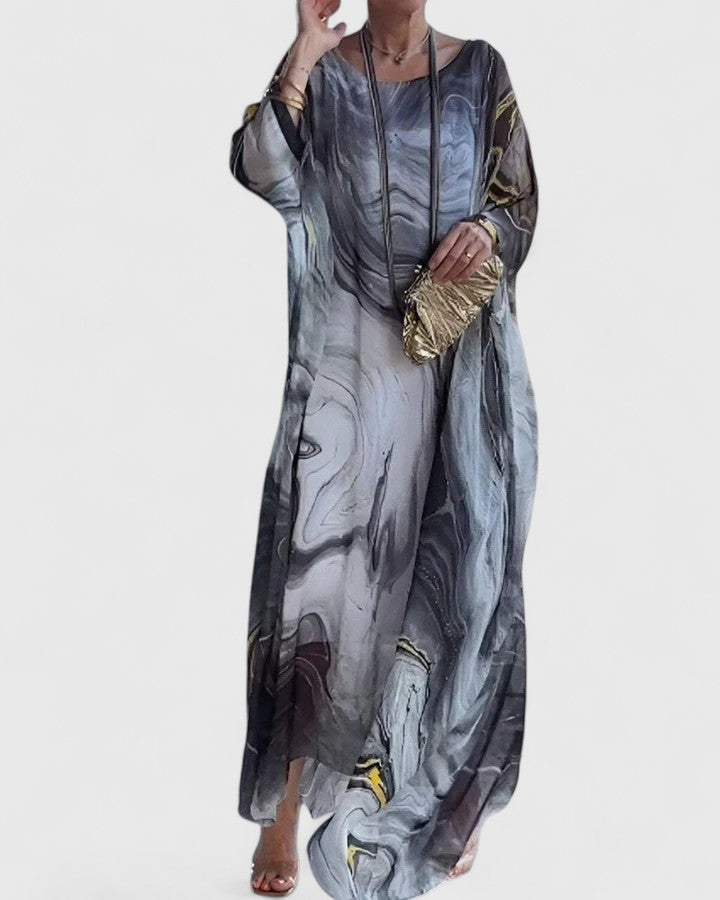 Robe longue femme manches chauve-souris élégante coupe ample