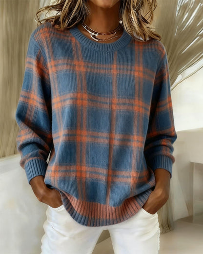 Robe à carreaux manches longues col rond femme