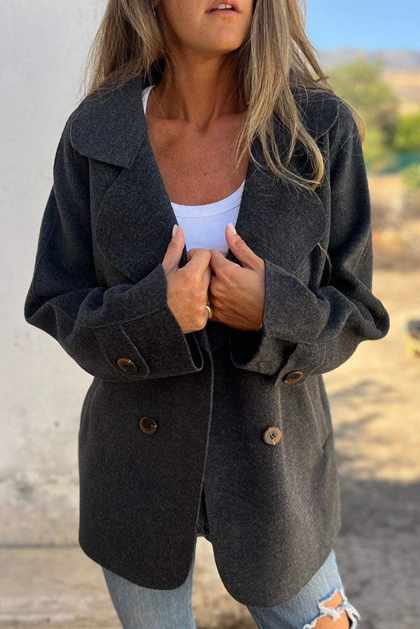 Veste décontractée élégante à manches longues avec revers et boutons, de couleur bleue