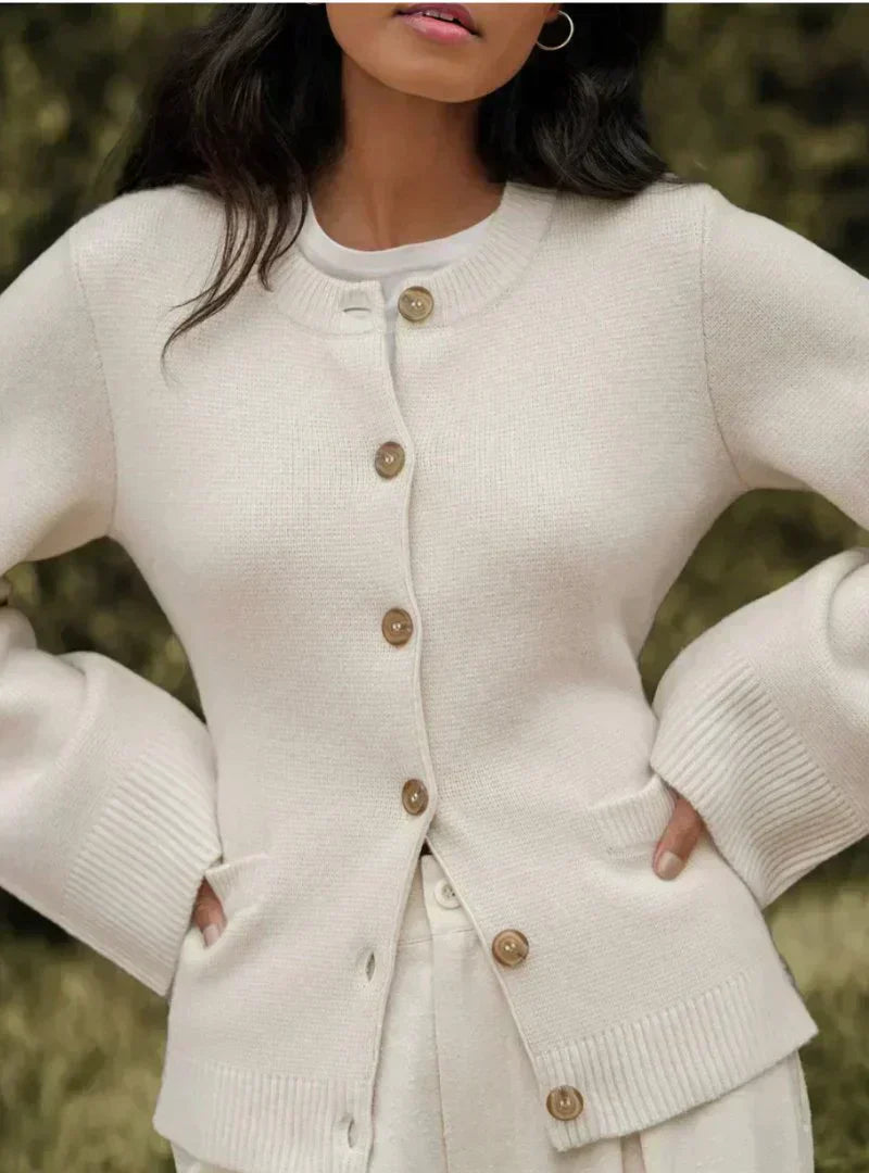 Cardigan femme en maille mélangée de laine coupe droite