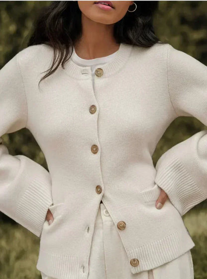 Cardigan femme en maille mélangée de laine coupe droite