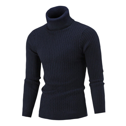Pull col roulé homme en tricot torsadé, look élégant