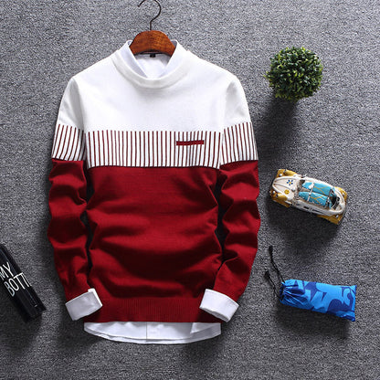 Striped Pullover Wollmischung Rundhals Mit Brusttasche - IdealeKleiden