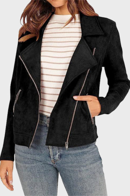 Veste en cuir femme style motard courte