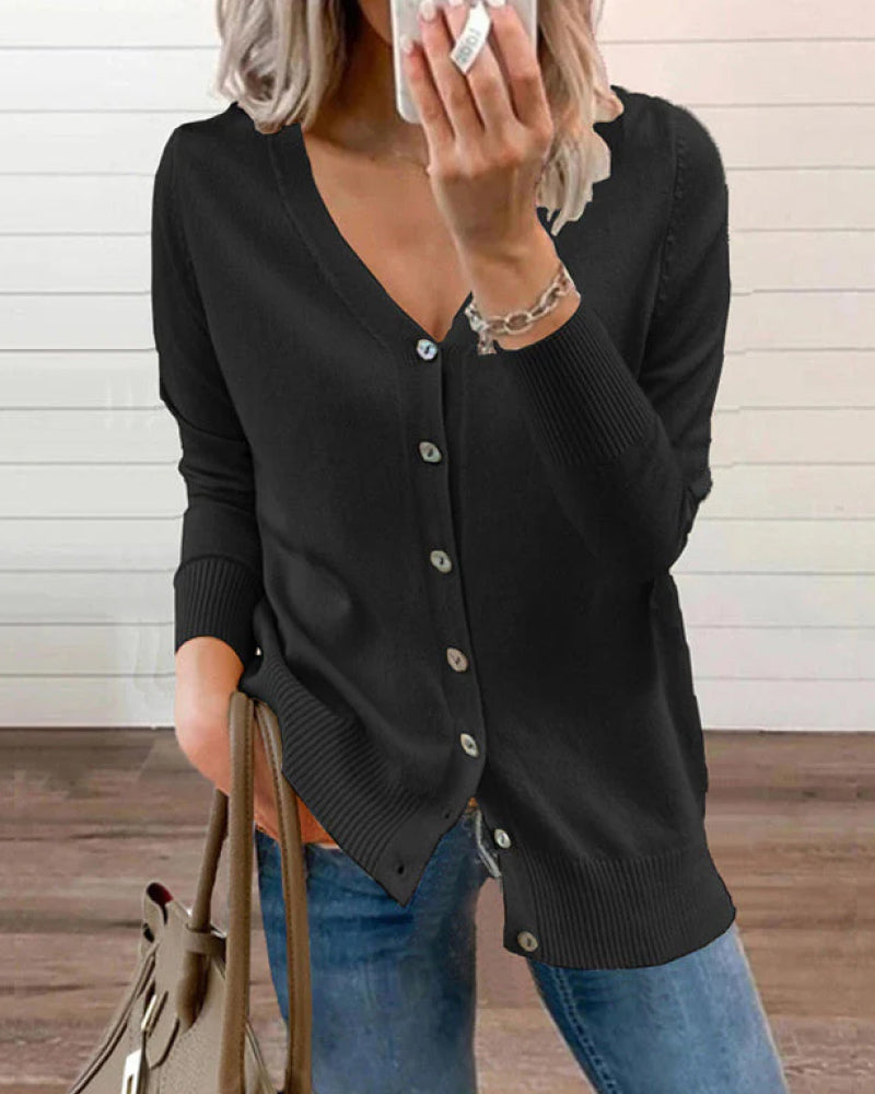 Débardeur tricoté pour femme col V boutonné