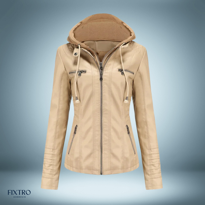 Blouson en cuir à capuche style motard