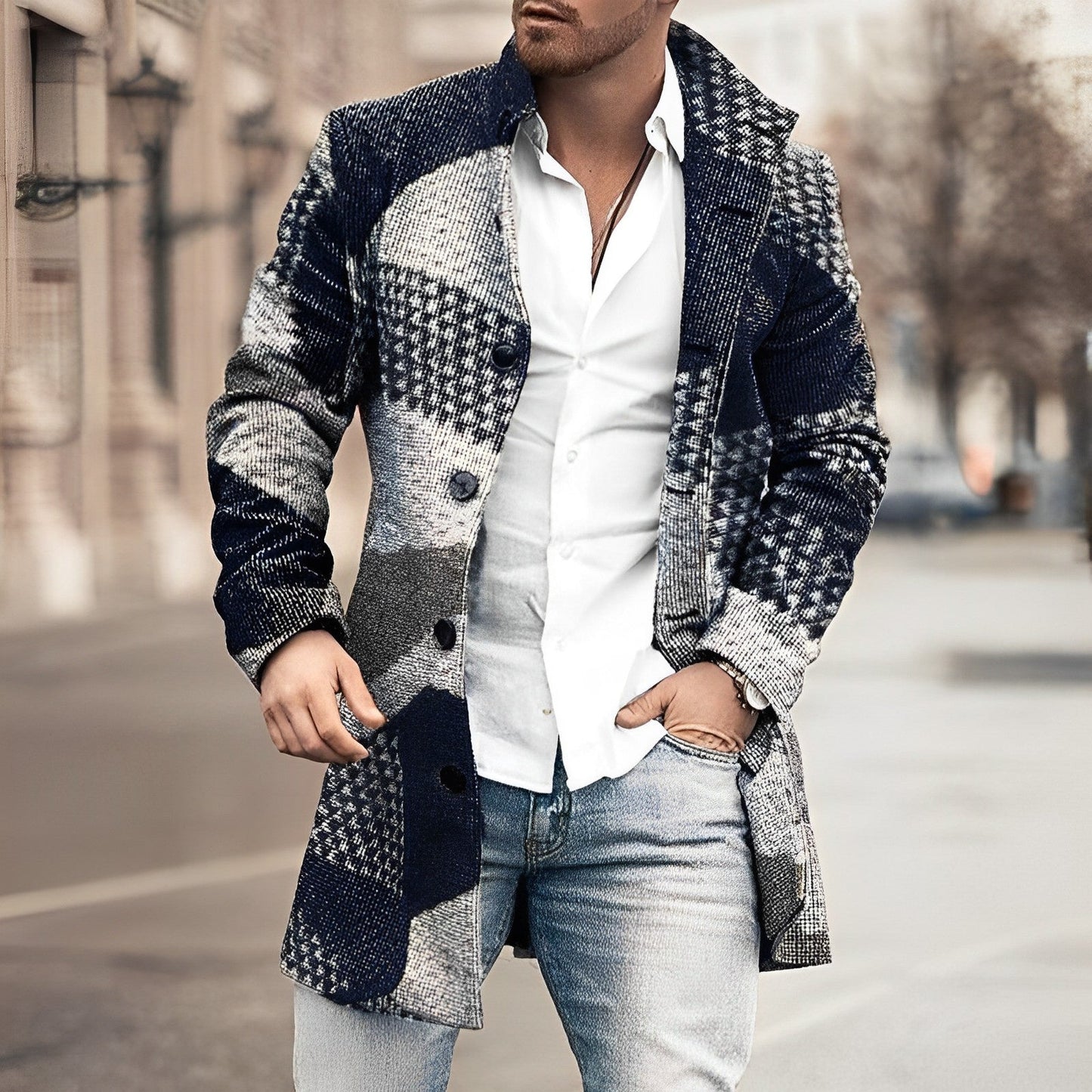 Manteau d'hiver homme élégant long à boutons