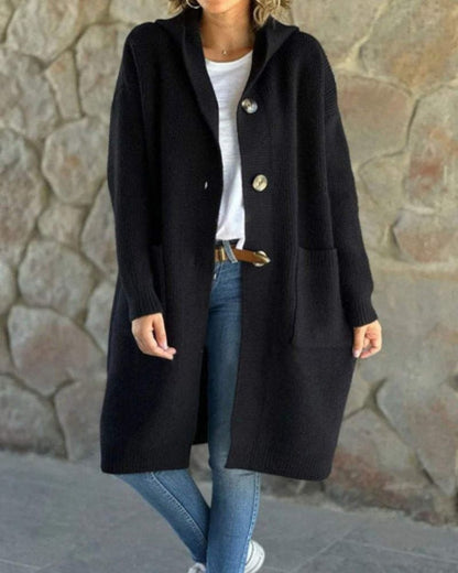 Manteau à capuche long en tricot pour femme