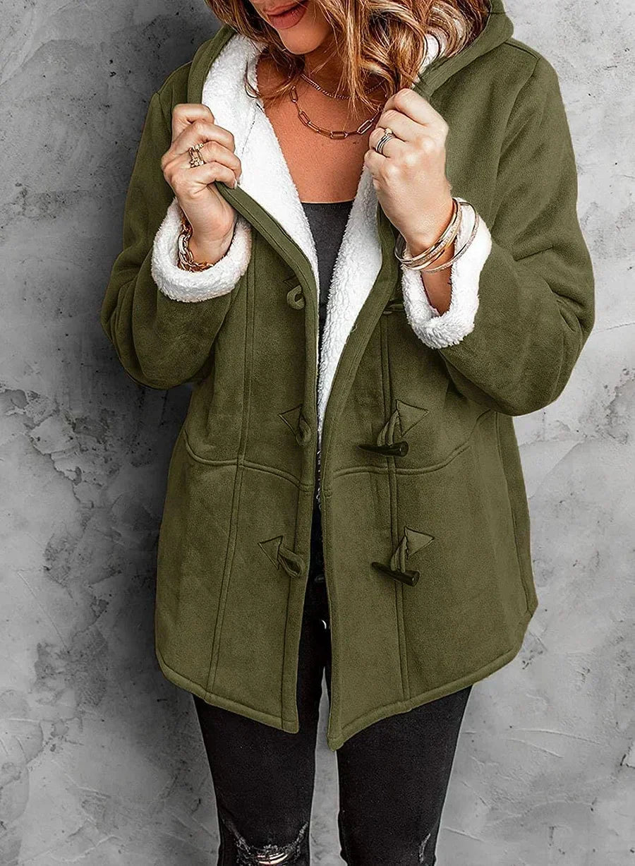 Veste d'hiver chaude à capuche pour femme, boutonnée
