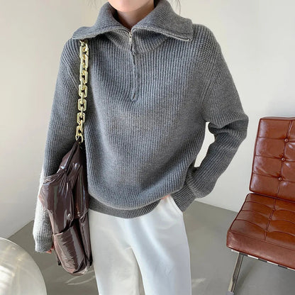 Bequemer Strickpullover mit Reißverschluss Vorgearbeitet - IdealeKleiden