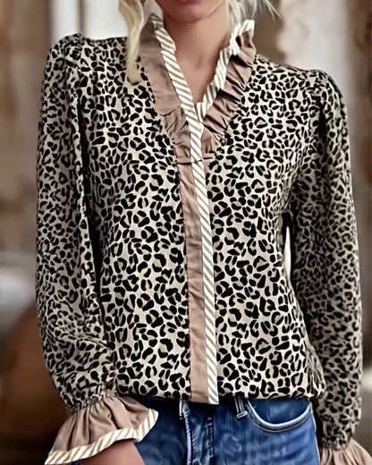 Robe décontractée léopard à manches longues pour femme