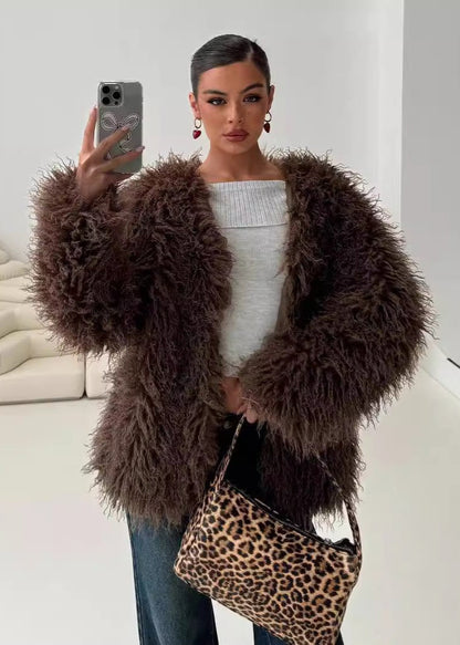 Veste stylée en fausse fourrure style shaggy