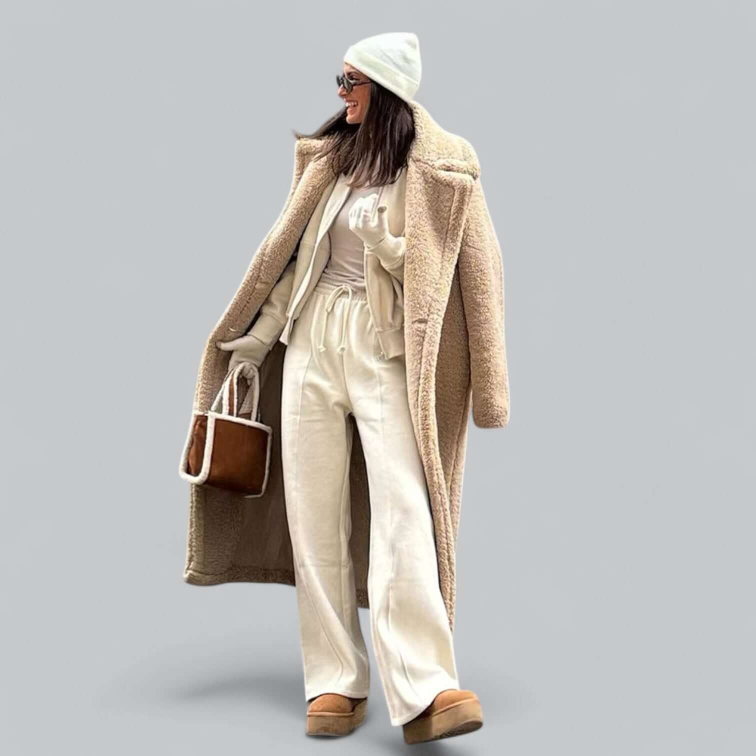 Damen Teddyjacke Lang Kunstfell Mantel - IdealeKleiden