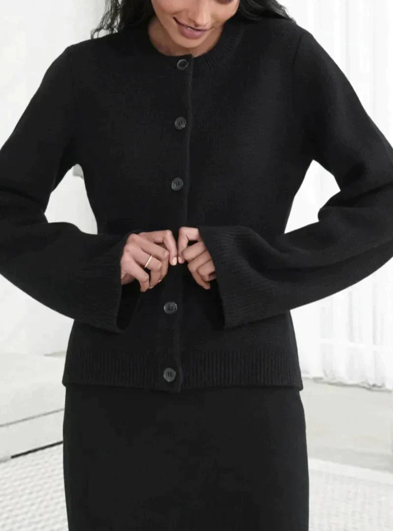 Cardigan femme en maille mélangée de laine coupe droite
