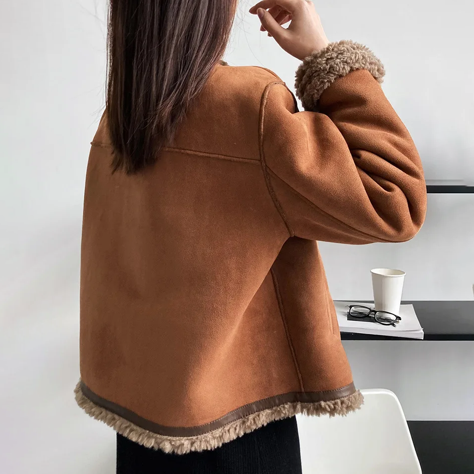 Braune Damen Winterjacke Fleece gefüttert - IdealeKleiden