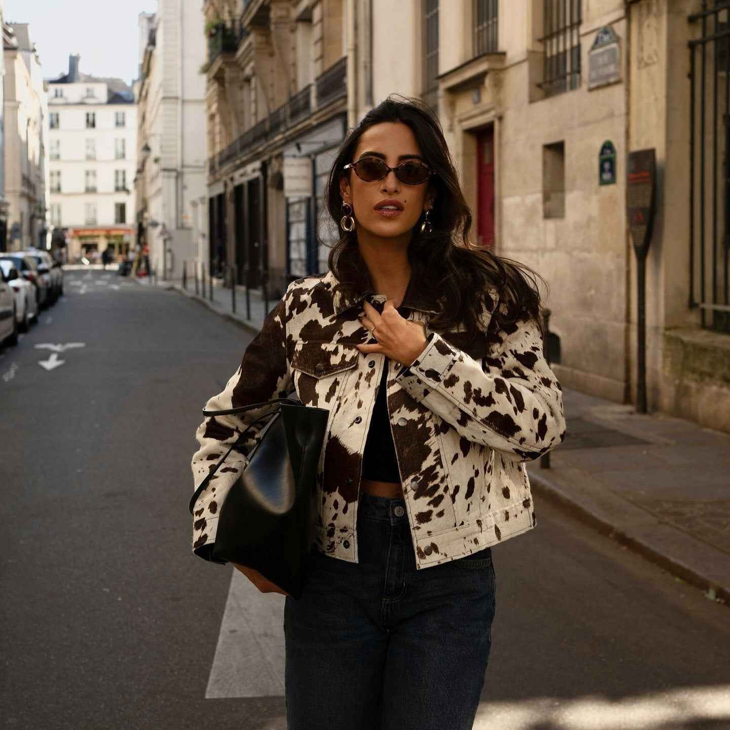 Veste stylée à imprimé vache Col à revers Tendance