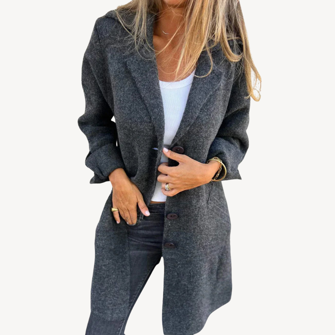 Veste longue en laine mélangée pour femme avec boutons