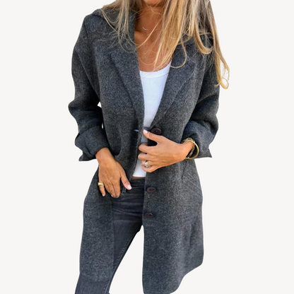 Veste longue en laine mélangée pour femme avec boutons