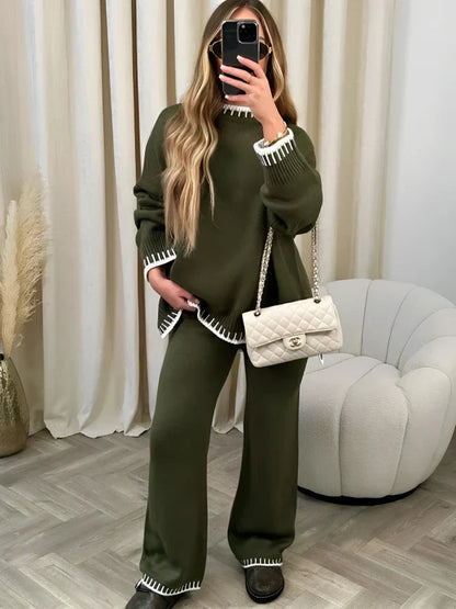 Élégant ensemble 2 pièces tricoté chaud pour femme