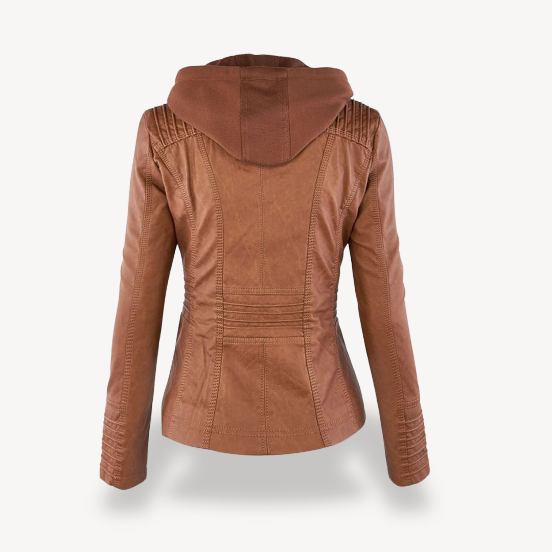 Wasserdichte Lederjacke Damen Kapuze Trendy - IdealeKleiden