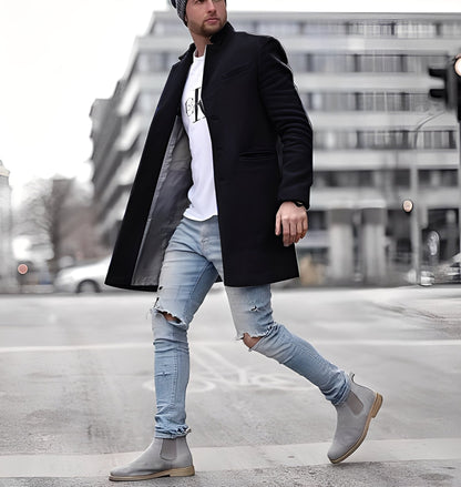 Élégant manteau long en laine pour homme