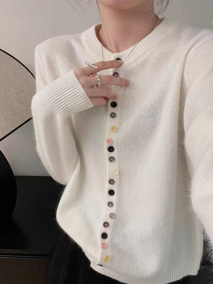 Cardigan coloré col rond doux multicolore