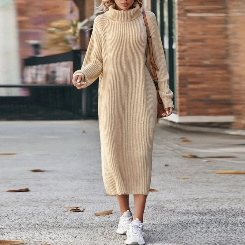 Robe pull longue confortable pour femme avec col