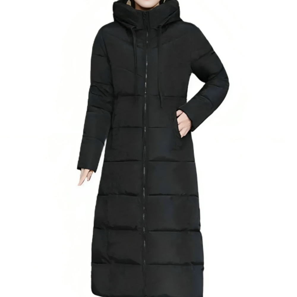 Doudoune matelassée longue à capuche pour femme, idéale pour l'automne