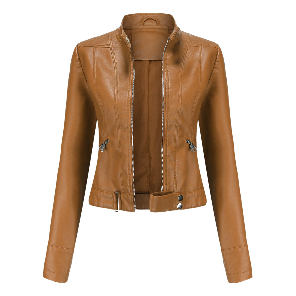 Blouson en cuir élégant pour femme avec col