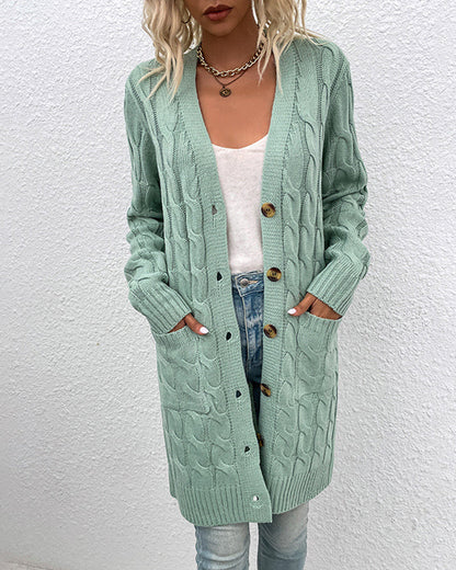 Cardigan élégant à manches longues de couleur unie pour femme