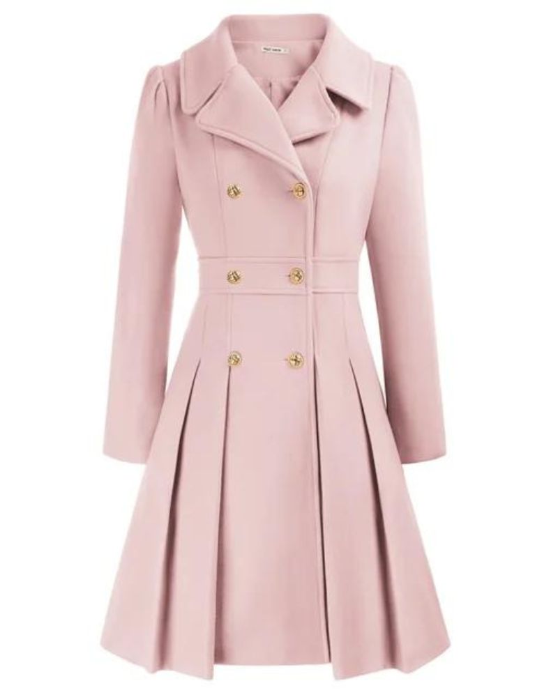 Élégant manteau en laine pour femme, jupe plissée