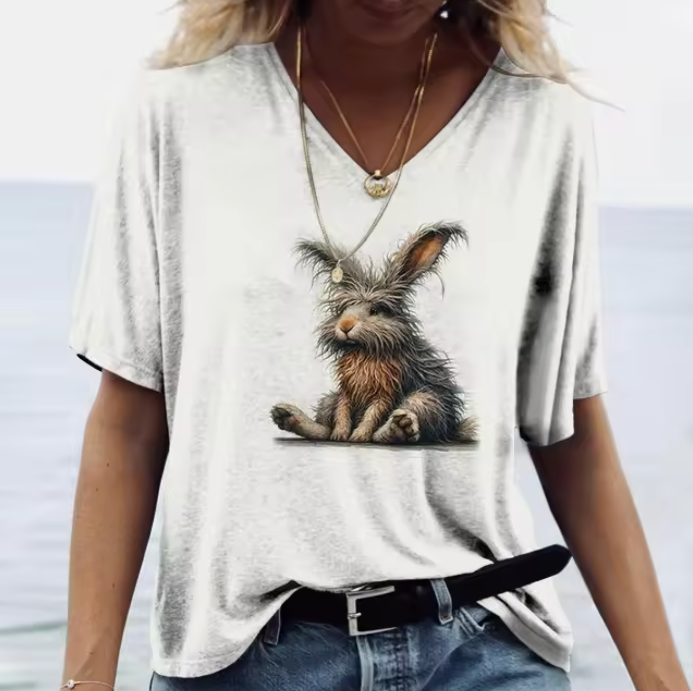 T-shirts blancs à motif lapin mignon