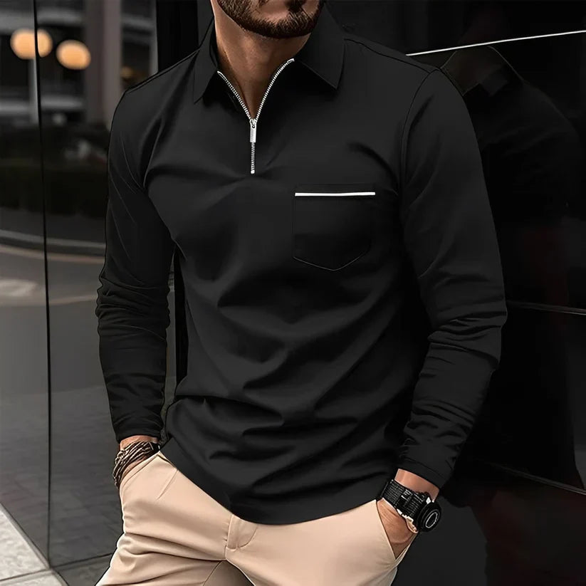 Polo manches longues zippé homme style moderne