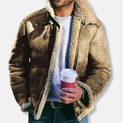 Veste d'aviateur en cuir avec doublure en peau de mouton