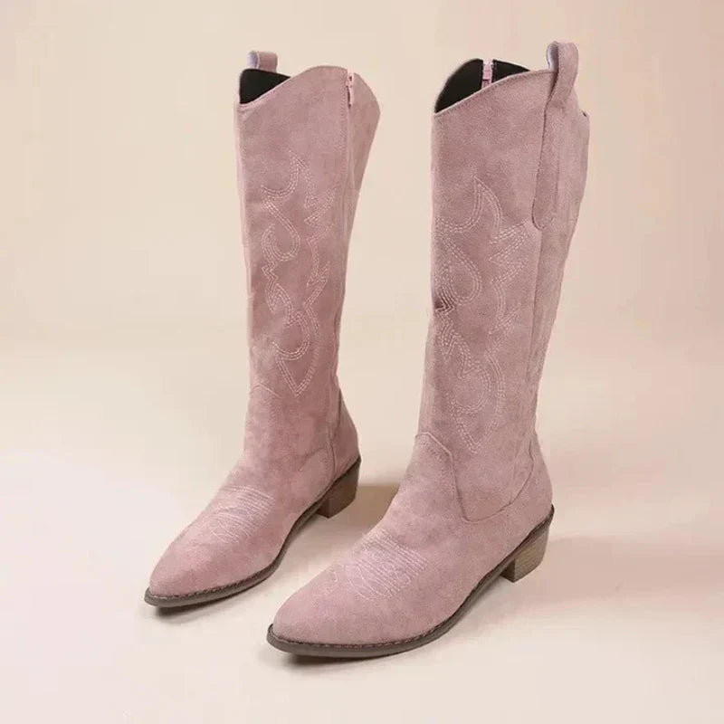 Winterstiefel Damen Hoch Cowboystil Warm - IdealeKleiden